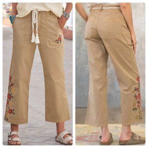 Sundance Floral embroidered Pants Women 6 Beige Straight Mid rise Neutral tassel